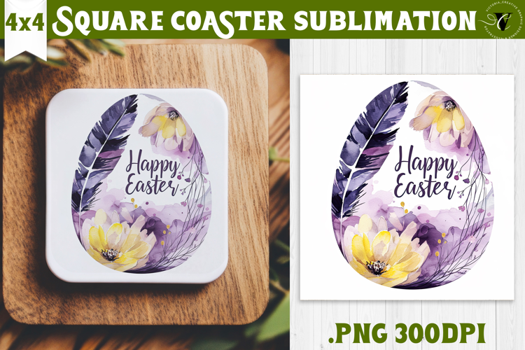 Easter Square Coaster | Watercolor Egg | Happy Easter