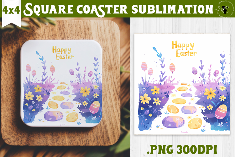 Easter Square Coaster | Watercolor Egg | Happy Easter