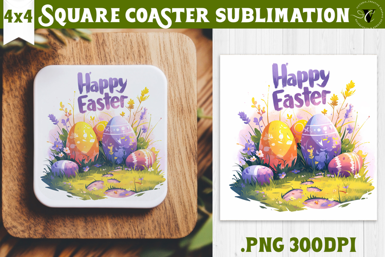 Easter Square Coaster | Watercolor Egg | Happy Easter