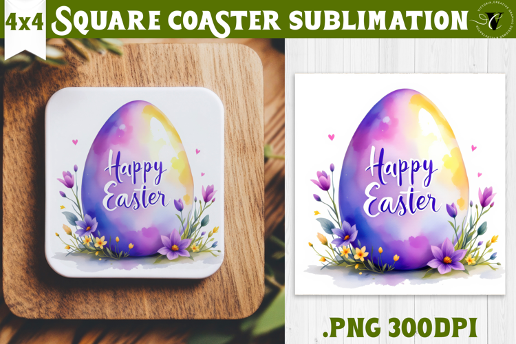 Easter Square Coaster | Watercolor Egg | Happy Easter