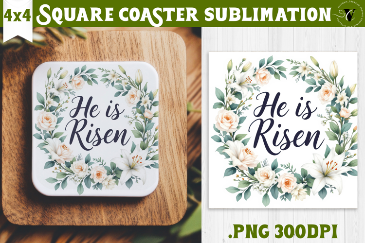 Easter Square Coaster | Watercolor | Happy Easter