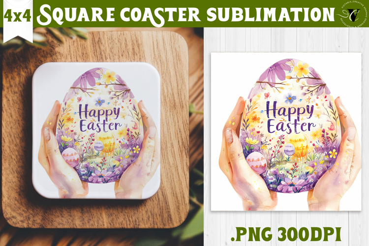 Easter Square Coaster | Watercolor Egg | Happy Easter