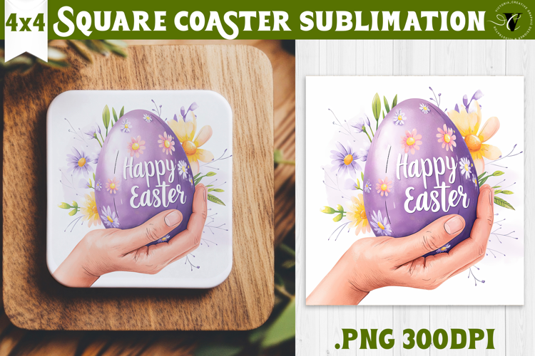 Easter Square Coaster | Watercolor Egg | Happy Easter