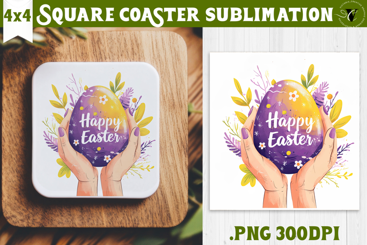 Easter Square Coaster | Watercolor Egg | Happy Easter