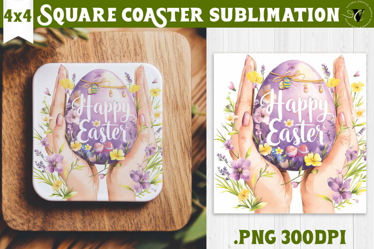 Easter Square Coaster | Watercolor Egg | Happy Easter