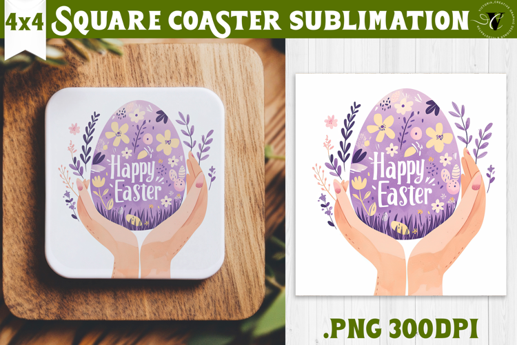 Easter Square Coaster | Watercolor Egg | Happy Easter