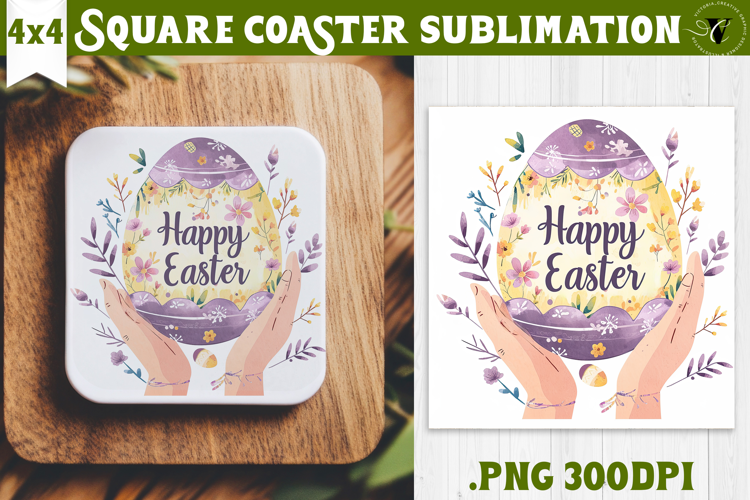 Easter Square Coaster | Watercolor Egg | Happy Easter