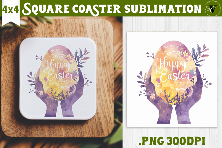 Easter Square Coaster | Watercolor Egg | Happy Easter