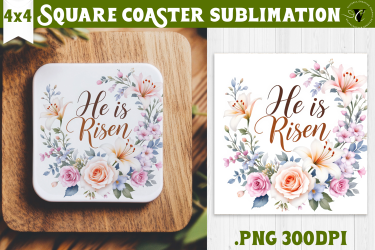 Easter Square Coaster | Watercolor | Happy Easter