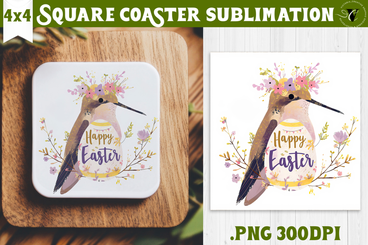 Square Coaster | Watercolor Hummingbird | Happy Easter