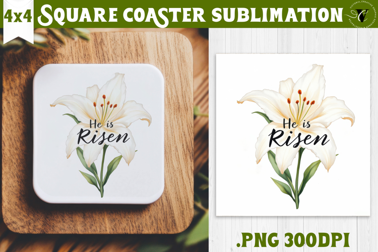 Easter Square Coaster | Watercolor Flowers | Happy Easter