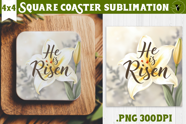 Easter Square Coaster | Watercolor Flowers | Happy Easter