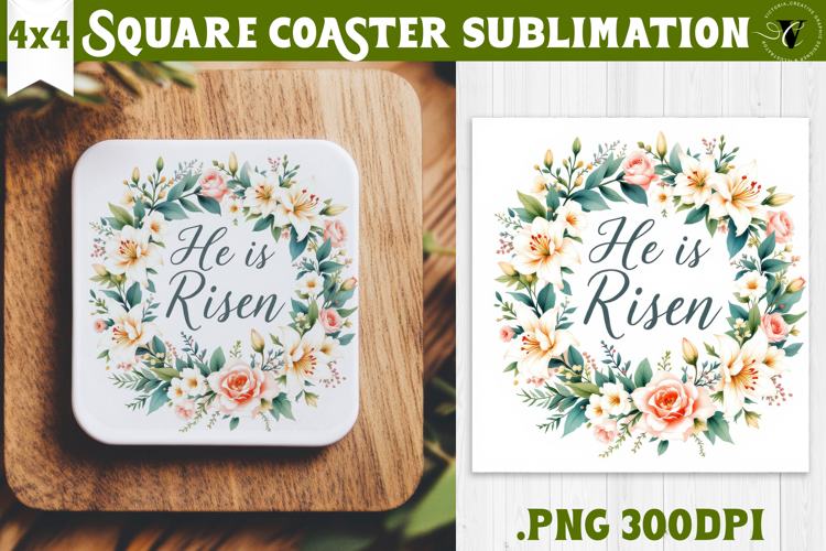 Easter Square Coaster | Watercolor Flowers | Happy Easter