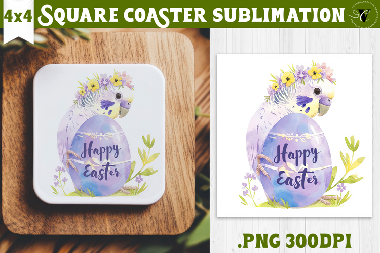 Easter Square Coaster | Watercolor Parrot | Happy Easter