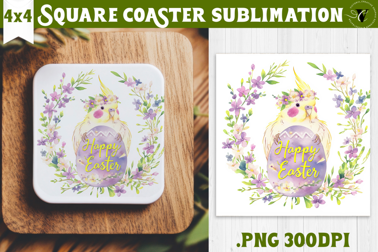 Easter Square Coaster | Watercolor Parrot | Happy Easter