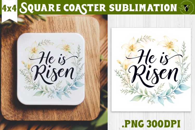 Easter Square Coaster | Watercolor Flowers | Happy Easter