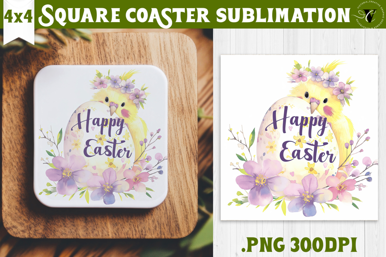 Easter Square Coaster | Watercolor Parrot | Happy Easter