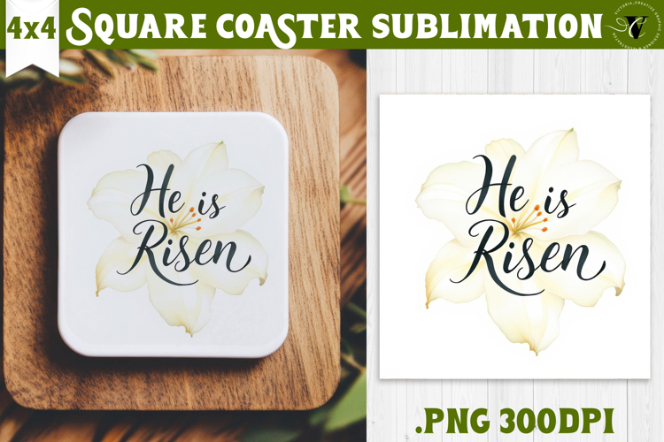 Easter Square Coaster | Watercolor Flowers | Happy Easter