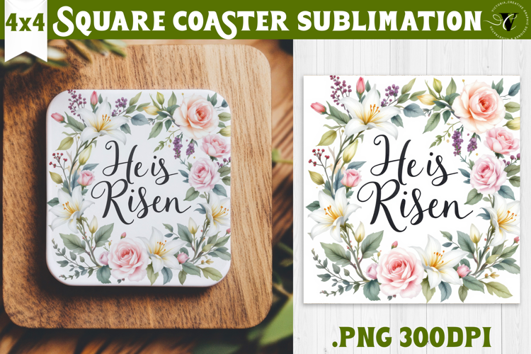 Easter Square Coaster | Watercolor Flowers | Happy Easter