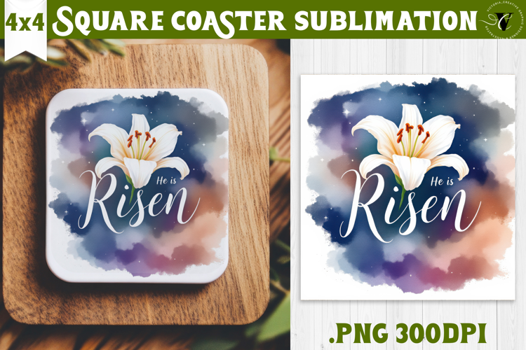 Easter Square Coaster | Watercolor Flowers | Happy Easter