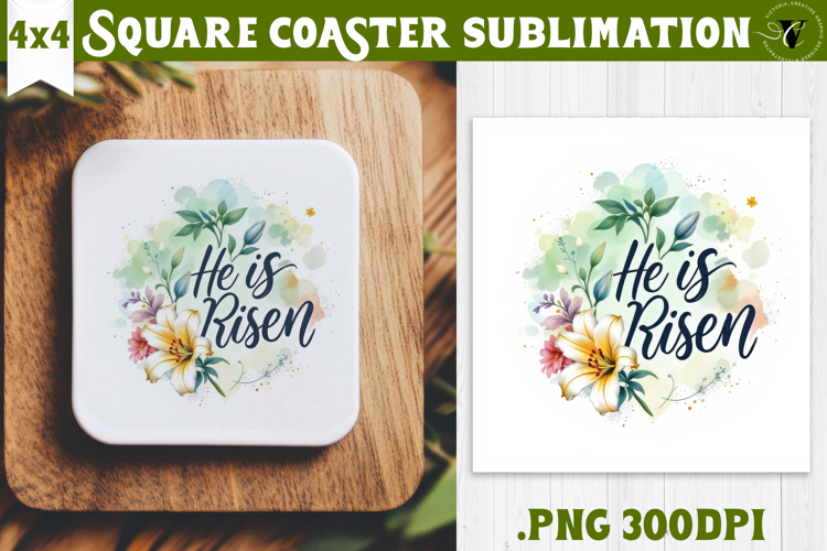 Easter Square Coaster | Watercolor Flowers | Happy Easter