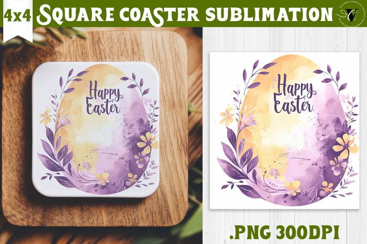 Easter Square Coaster | Watercolor Egg | Happy Easter