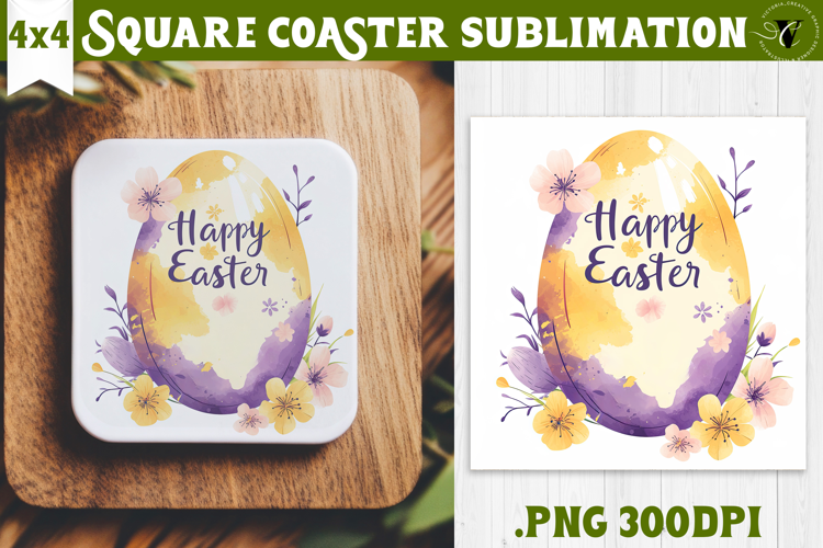Easter Square Coaster | Watercolor Egg | Happy Easter