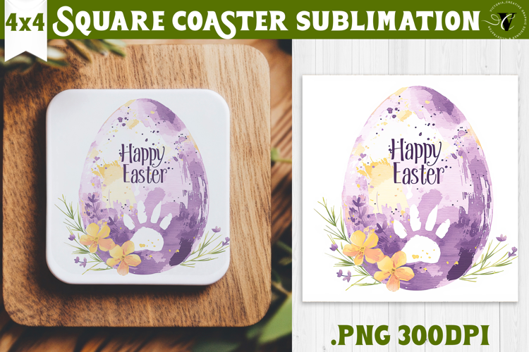 Easter Square Coaster | Watercolor Egg | Happy Easter