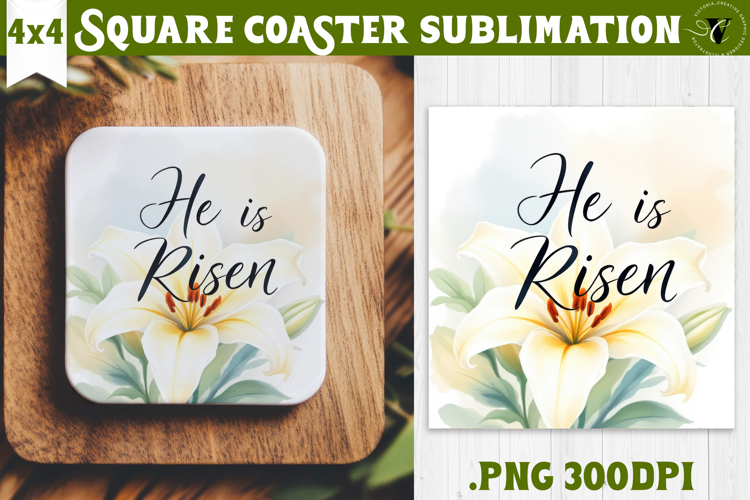 Easter Square Coaster | Watercolor Flowers | Happy Easter
