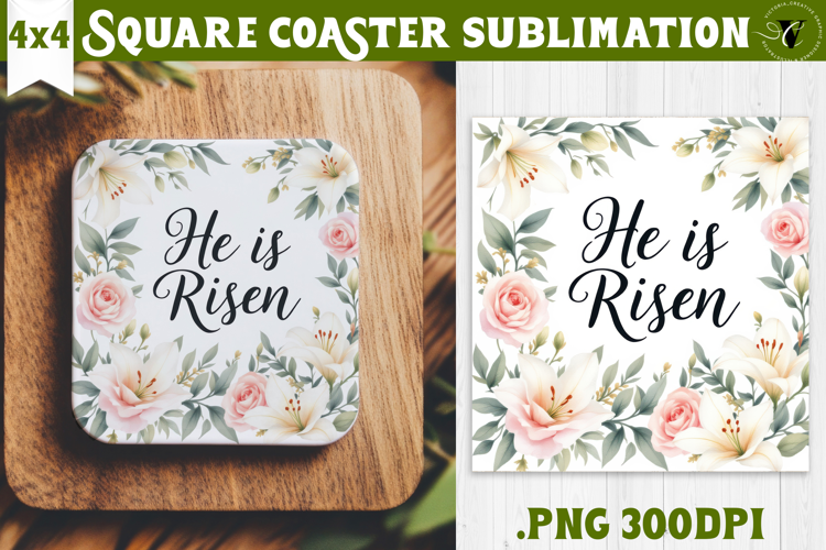 Easter Square Coaster | Watercolor Flowers | Happy Easter