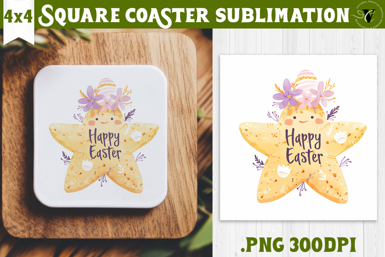 Easter Square Coaster | Watercolor Starfish | Happy Easter