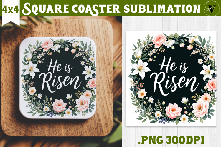 Easter Square Coaster | Watercolor Flowers | Happy Easter