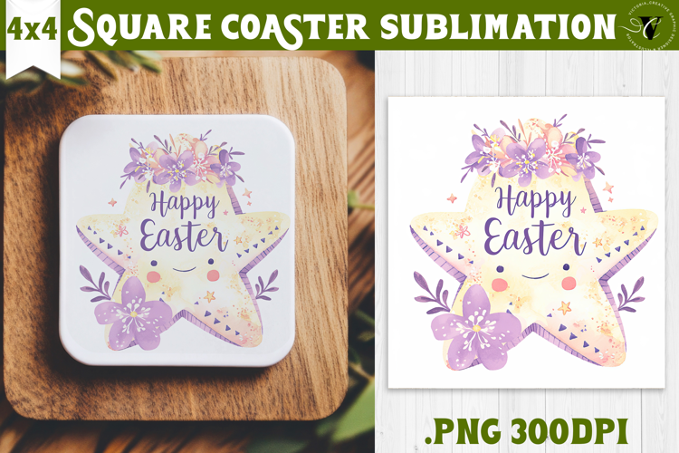 Easter Square Coaster | Watercolor Starfish | Happy Easter