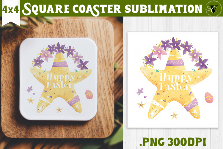 Easter Square Coaster | Watercolor Starfish | Happy Easter