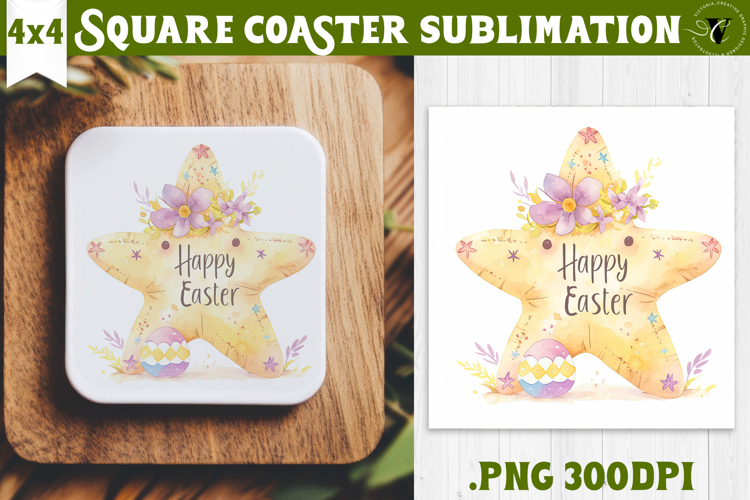 Easter Square Coaster | Watercolor Starfish | Happy Easter
