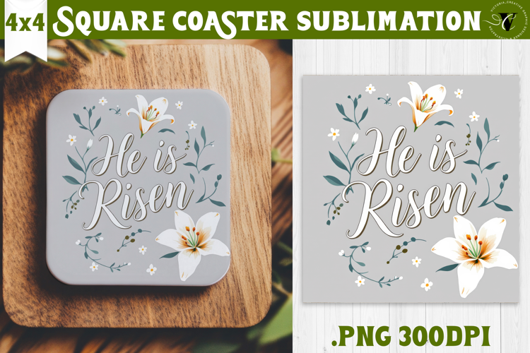 Easter Square Coaster | Watercolor Flowers | Happy Easter