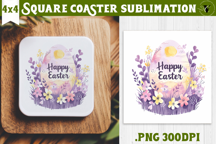 Easter Square Coaster | Watercolor Egg | Happy Easter