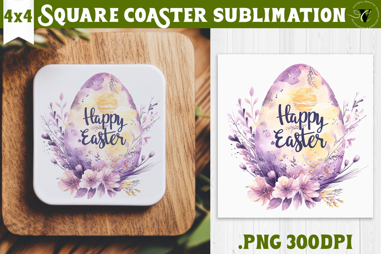 Easter Square Coaster | Watercolor Egg | Happy Easter
