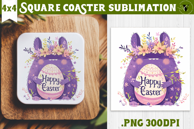 Easter Square Coaster | Watercolor Troll | Happy Easter