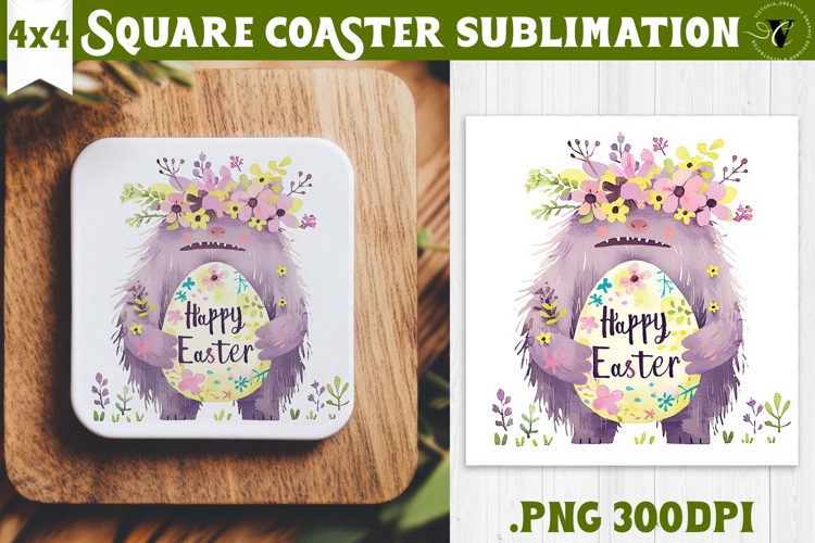 Easter Square Coaster | Watercolor Troll | Happy Easter