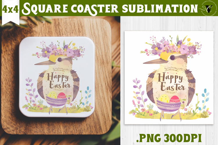 Easter Square Coaster | Watercolor Woodpecker | Happy Easter