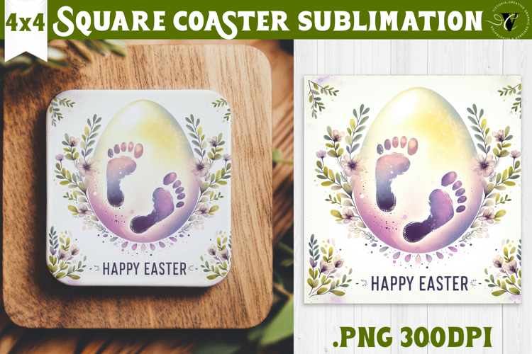 Easter Square Coaster | Watercolor Egg | Happy Easter