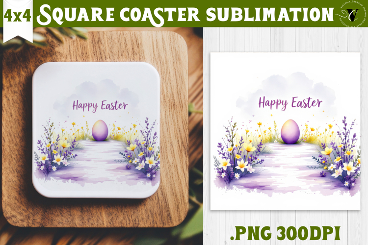 Easter Square Coaster | Watercolor Egg | Happy Easter