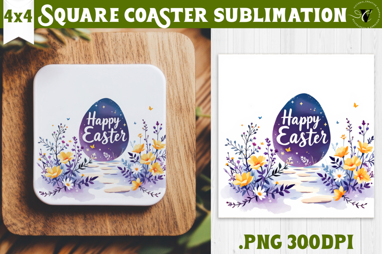 Easter Square Coaster | Watercolor Egg | Happy Easter