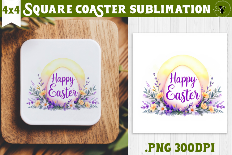 Easter Square Coaster | Watercolor Egg | Happy Easter