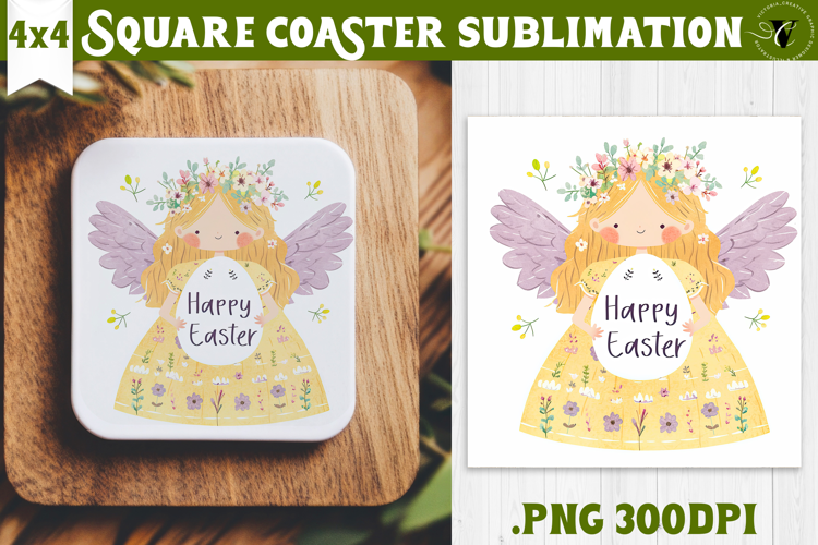 Easter Square Coaster | Watercolor Fairy | Happy Easter