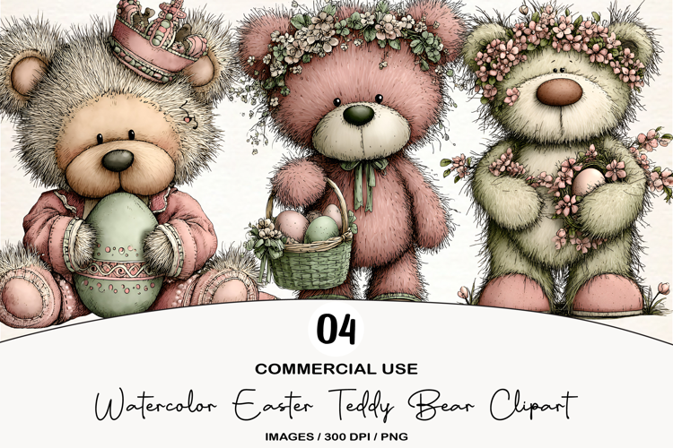 Watercolor Easter Teddy Bear Clipart