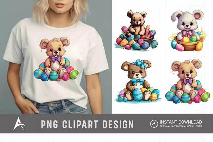 Watercolor Easter Teddy Bear Clipart