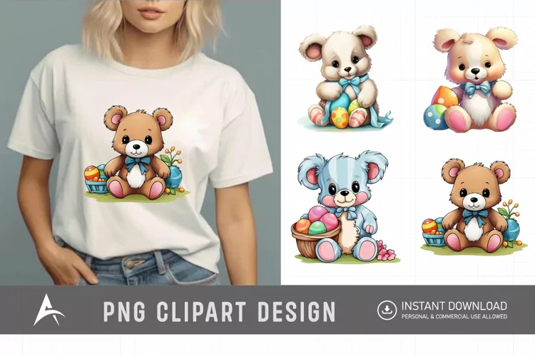 Watercolor Easter Teddy Bear Clipart