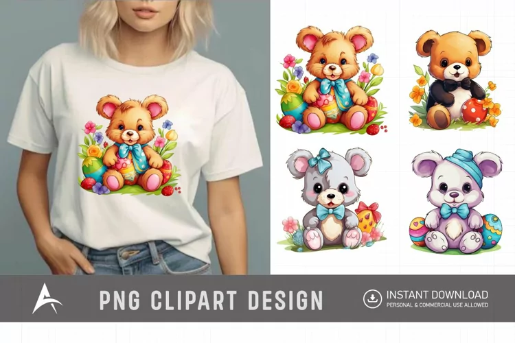 Watercolor Easter Teddy Bear Clipart